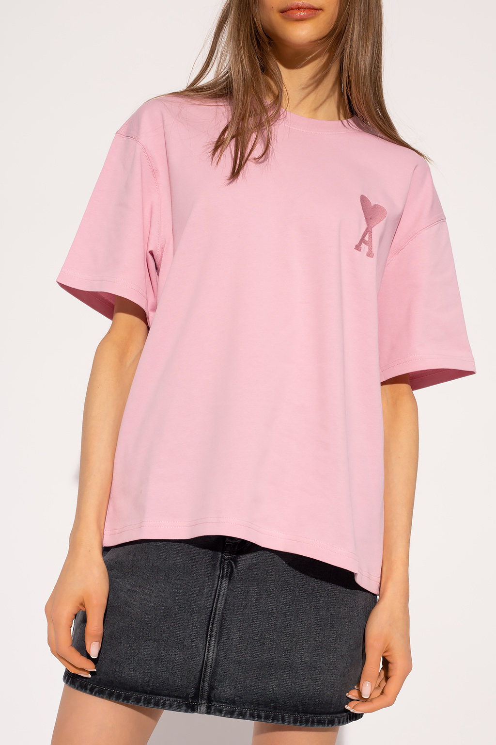 shirt with logo Ami Alexandre Mattiussi - Pink T - White T